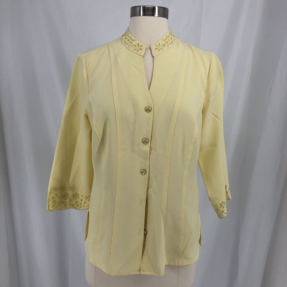 Vintage Covington Butter Eyelet Cuff/Collar Button Down Shirt Size Small